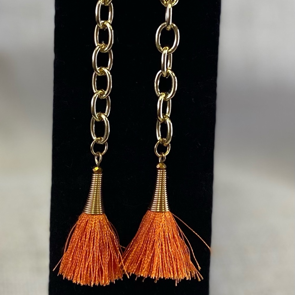 Orange tassel & Chain earrings.